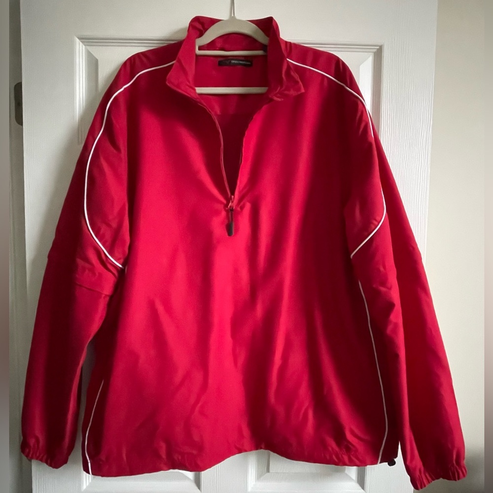 GREG NORMAN Golf Pullover 1/4 Zip Windbreaker w/zip off sleeves-red/white-XL